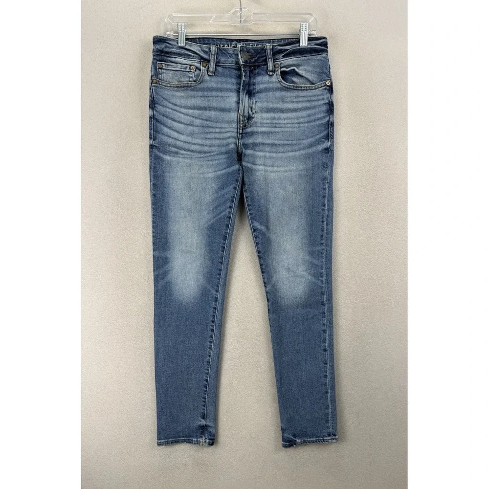 American‎ Eagle AirFlex+ Skinny Jeans Men's Sz 30x30 Light Wash Stretch Denim